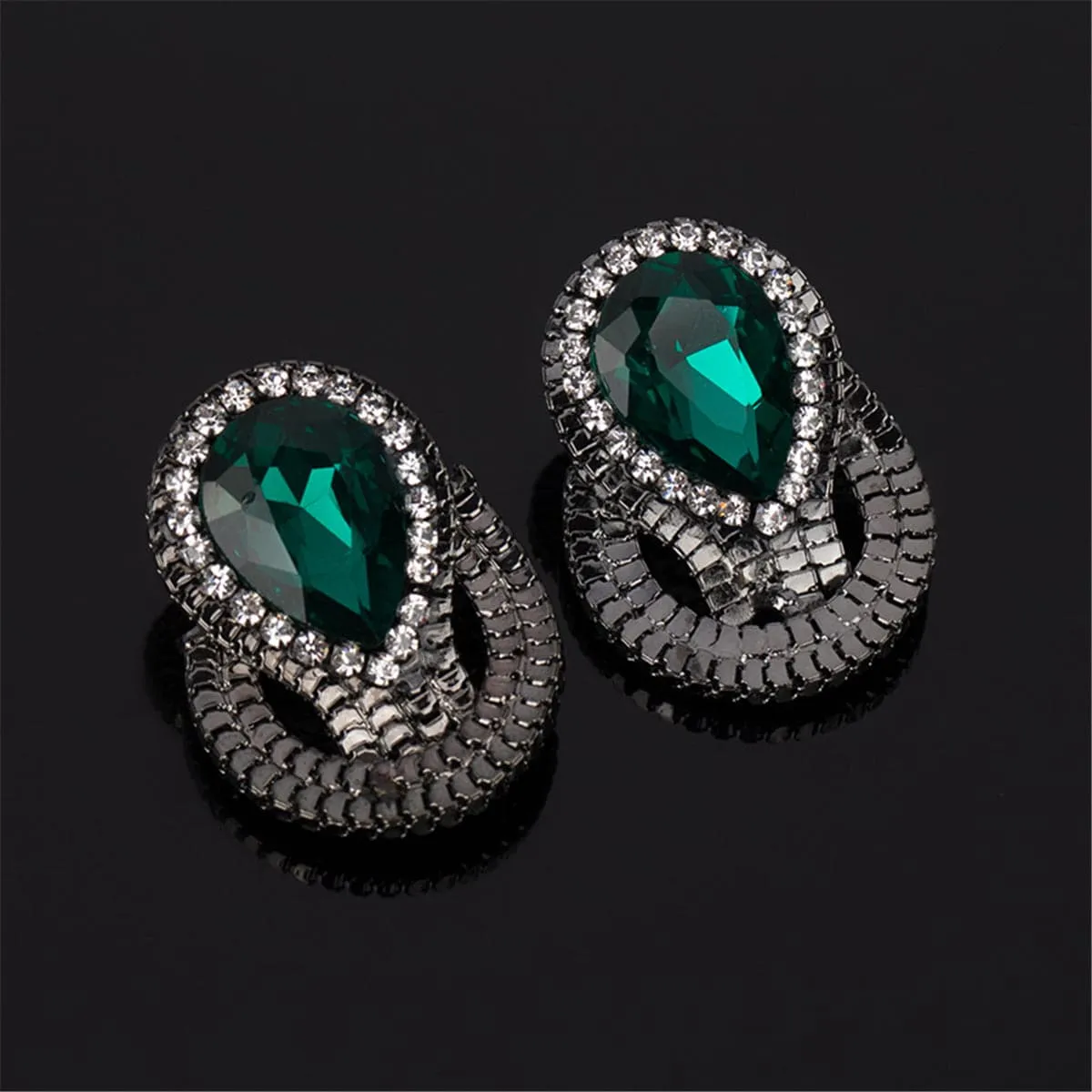 Green & Cubic Zirconia Pear Stud Earrings