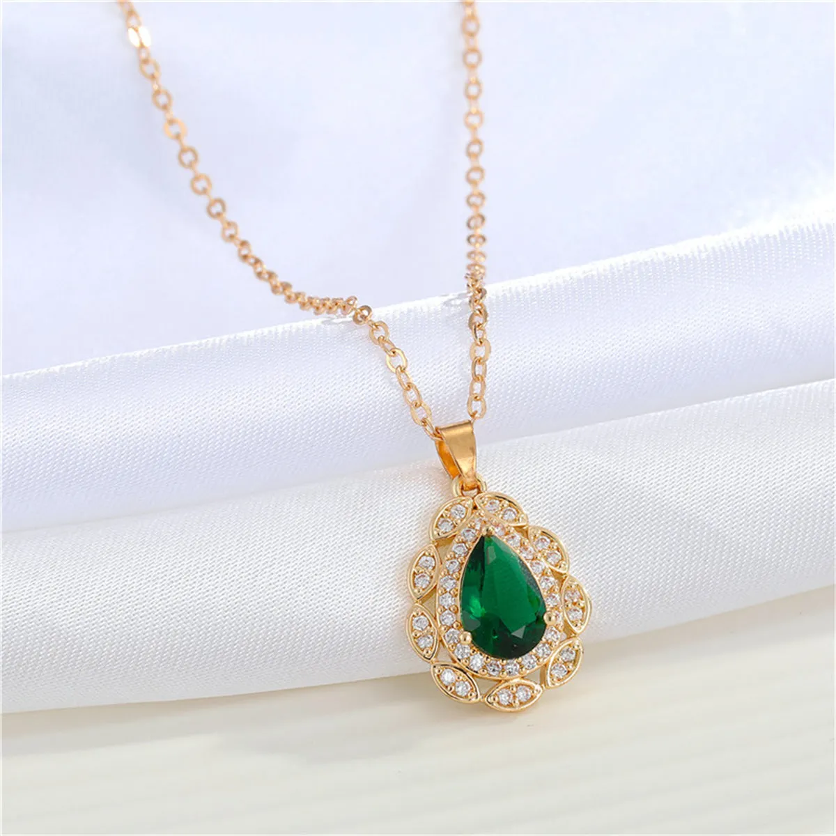 Green Crystal & Clear Cubic Zirconia Hola Pendant Necklace