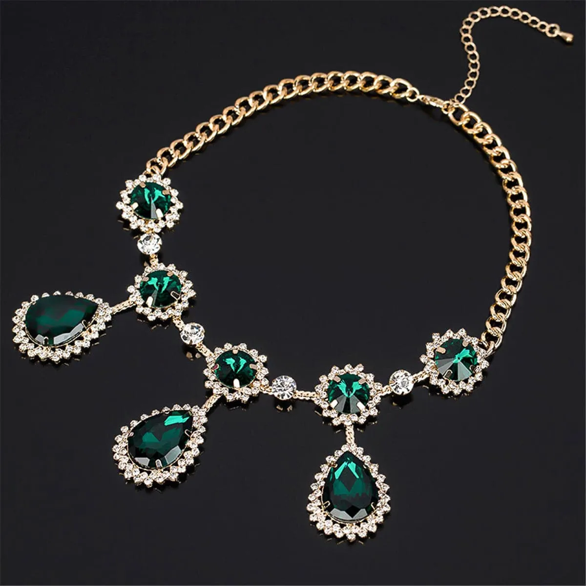 Green Crystal & Cubic Zirconia 18K Gold-Plated Round Pear Statement Necklace