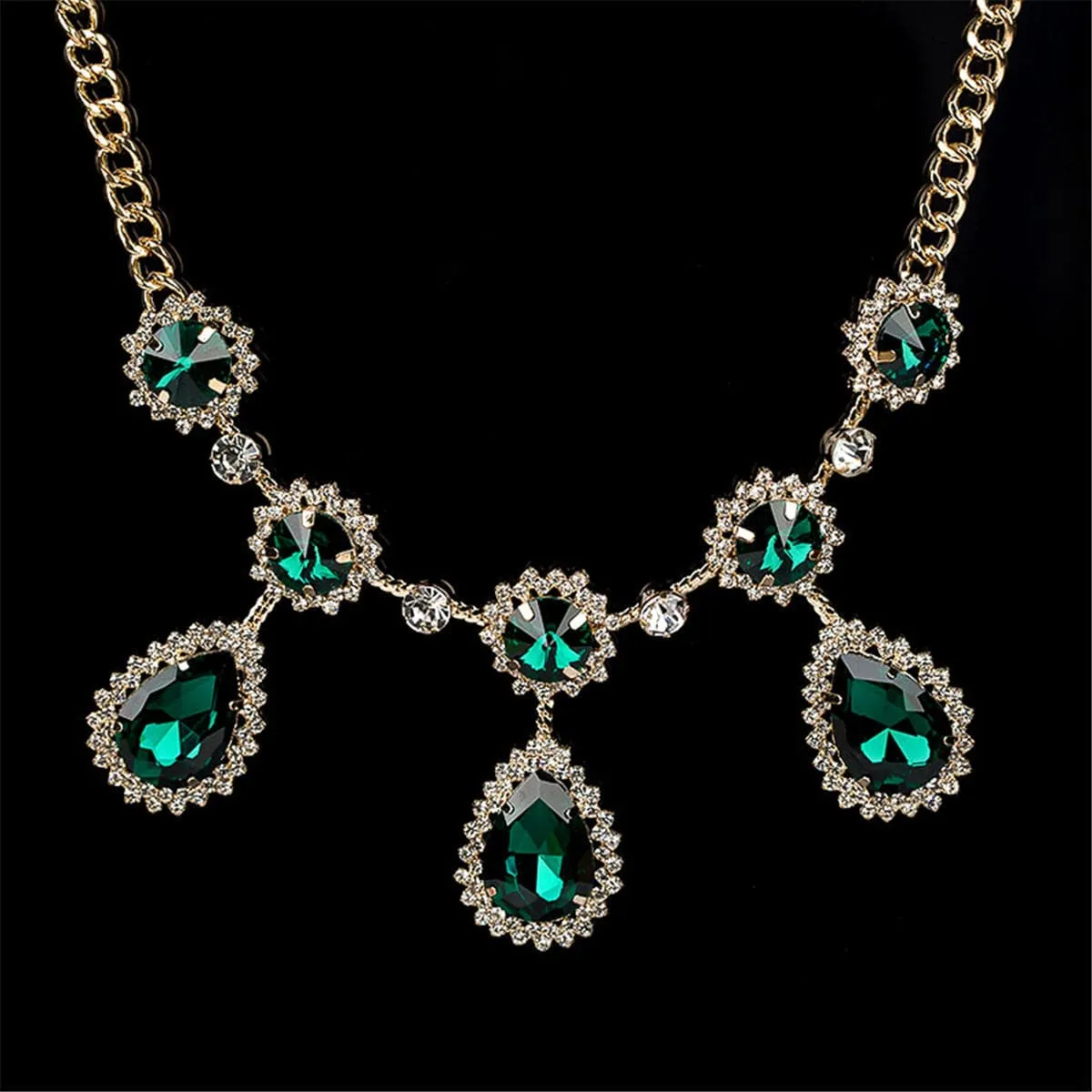 Green Crystal & Cubic Zirconia 18K Gold-Plated Round Pear Statement Necklace