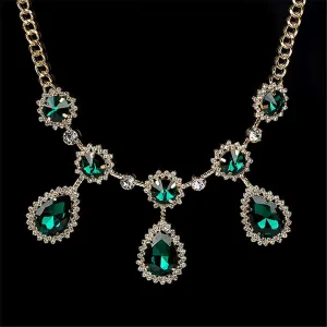 Green Crystal & Cubic Zirconia 18K Gold-Plated Round Pear Statement Necklace