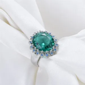 Green Crystal & Cubic Zirconia Floral Ring