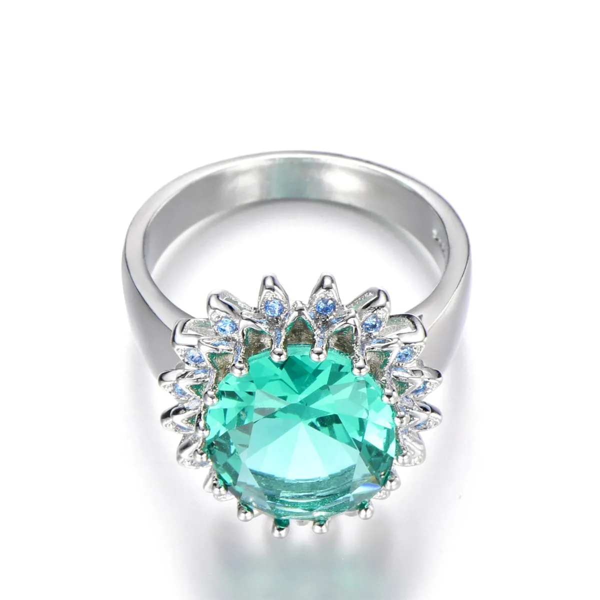 Green Crystal & Cubic Zirconia Floral Ring