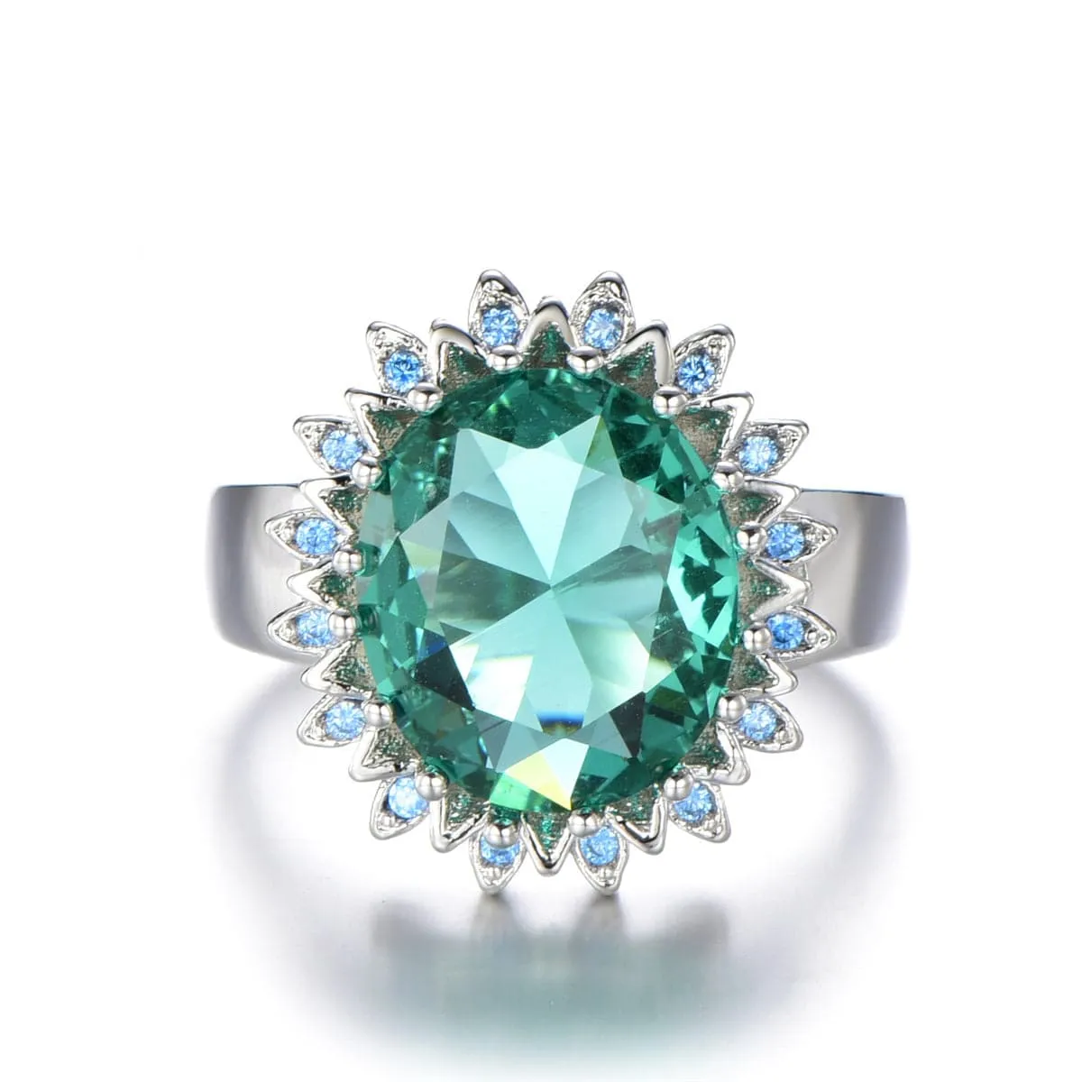 Green Crystal & Cubic Zirconia Floral Ring