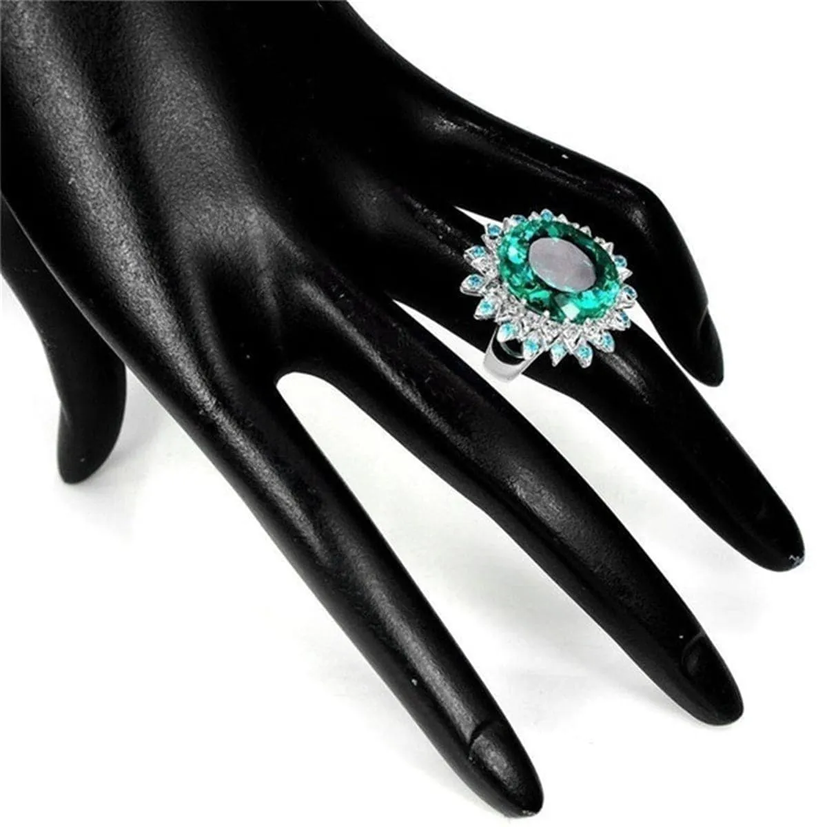 Green Crystal & Cubic Zirconia Floral Ring