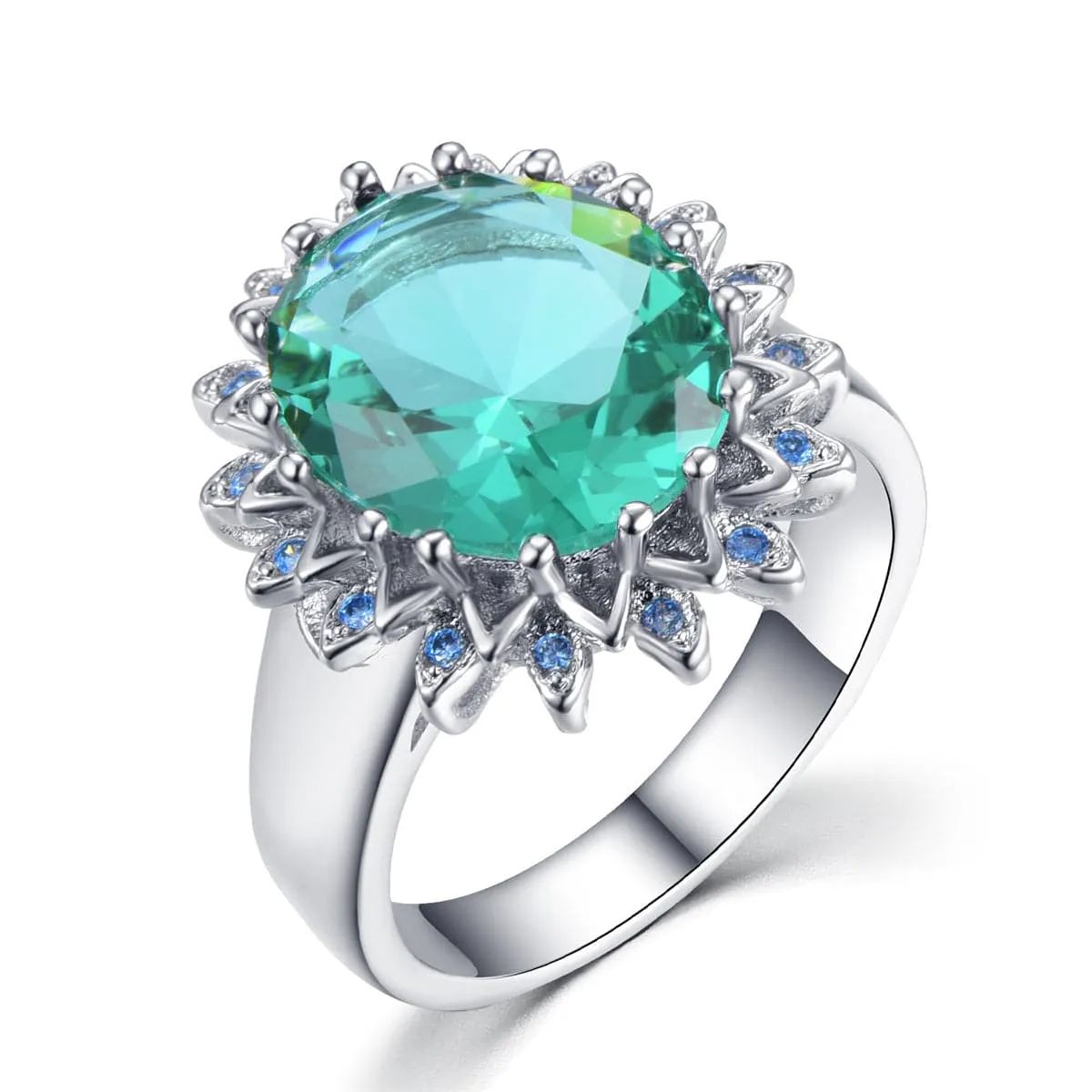 Green Crystal & Cubic Zirconia Floral Ring