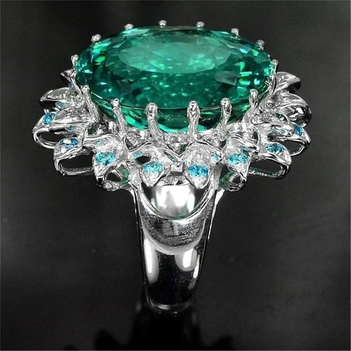 Green Crystal & Cubic Zirconia Floral Ring