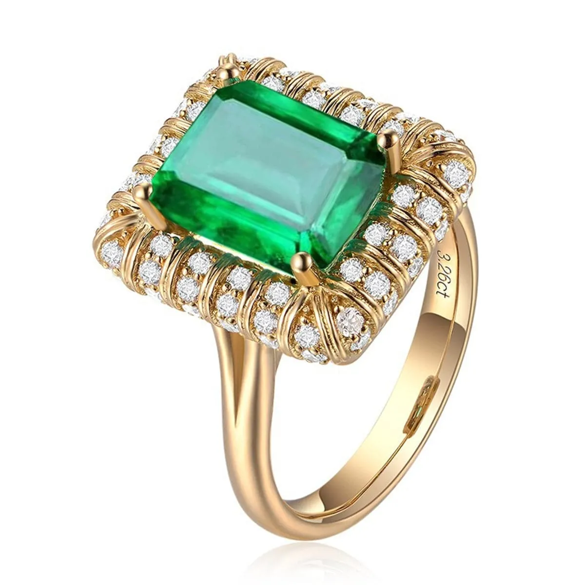 Green Cubic Zirconia & Crystal Emerald-Cut Halo Ring