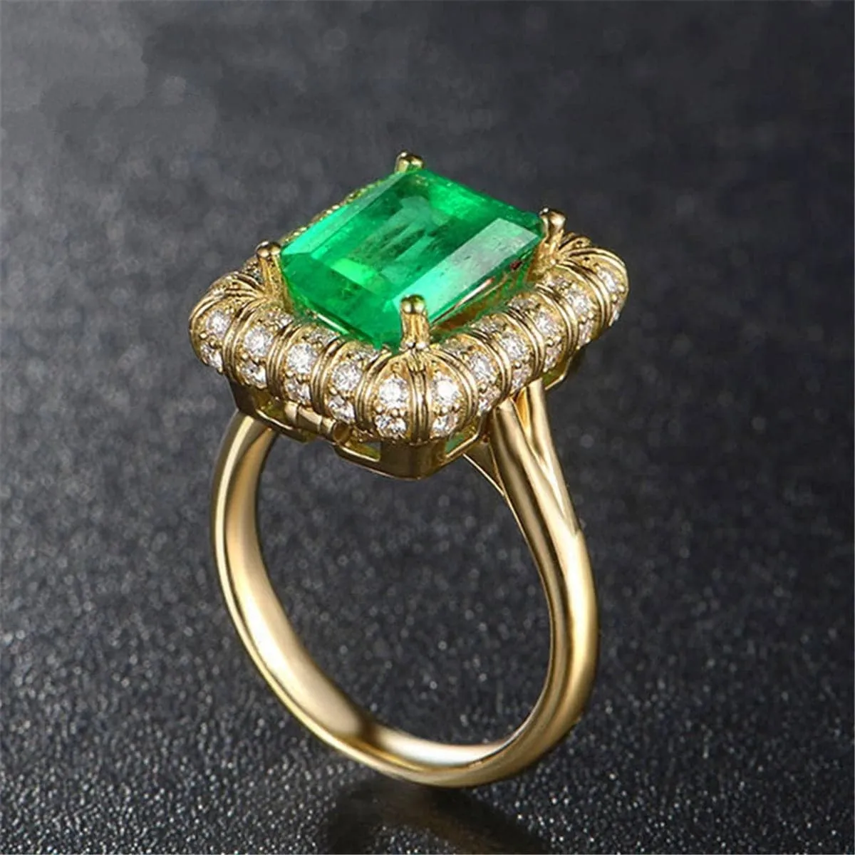 Green Cubic Zirconia & Crystal Emerald-Cut Halo Ring