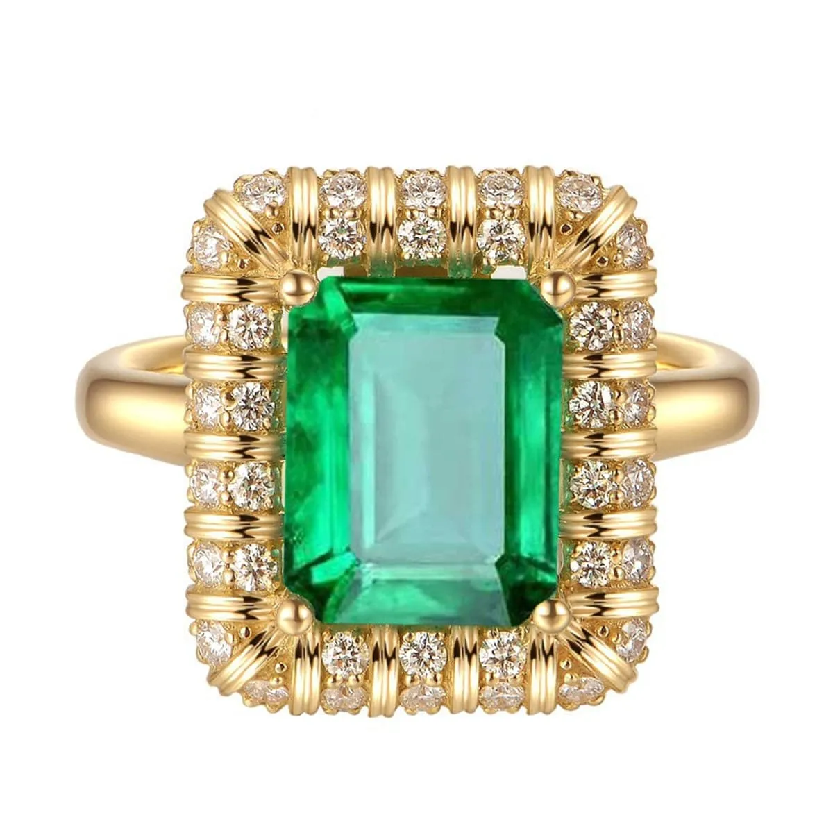 Green Cubic Zirconia & Crystal Emerald-Cut Halo Ring