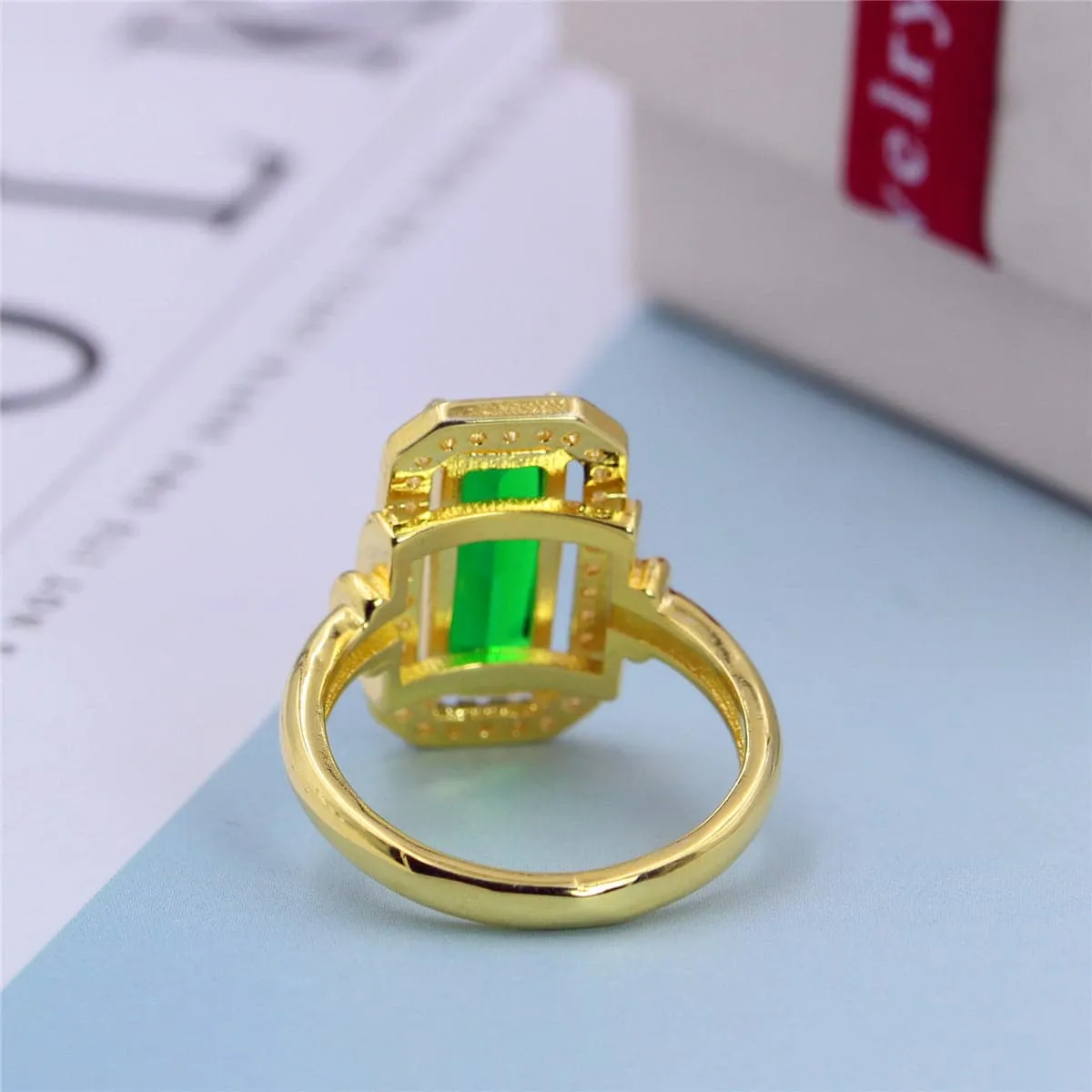 Green Cubic Zirconia & Crystal Halo Ring