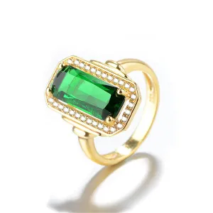 Green Cubic Zirconia & Crystal Halo Ring