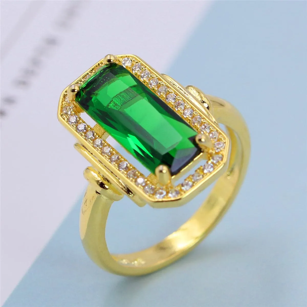 Green Cubic Zirconia & Crystal Halo Ring