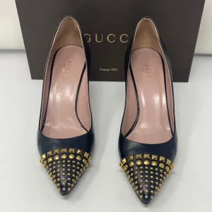 Gucci Black Leather Heel with Gold Studs