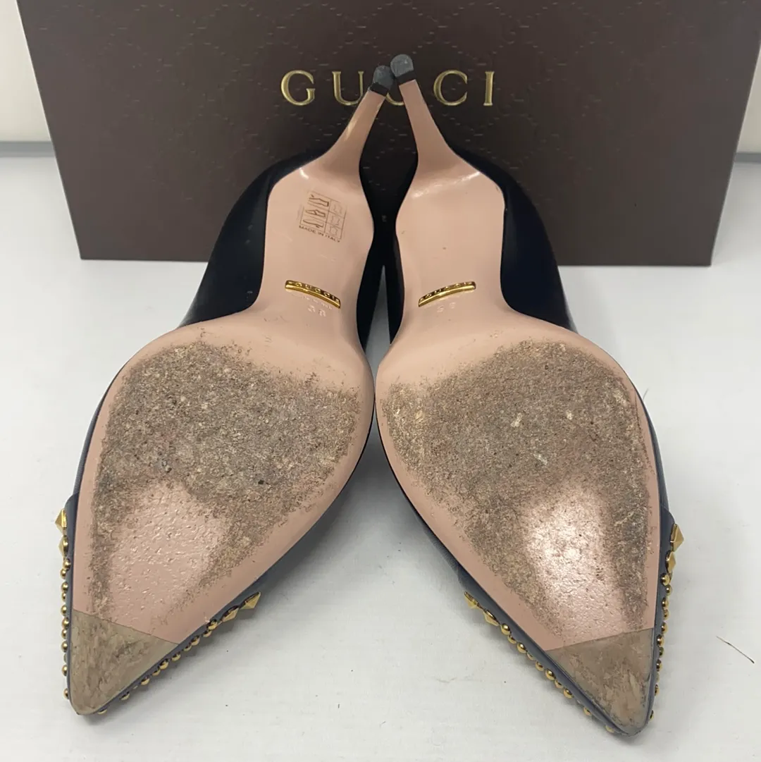 Gucci Black Leather Heel with Gold Studs