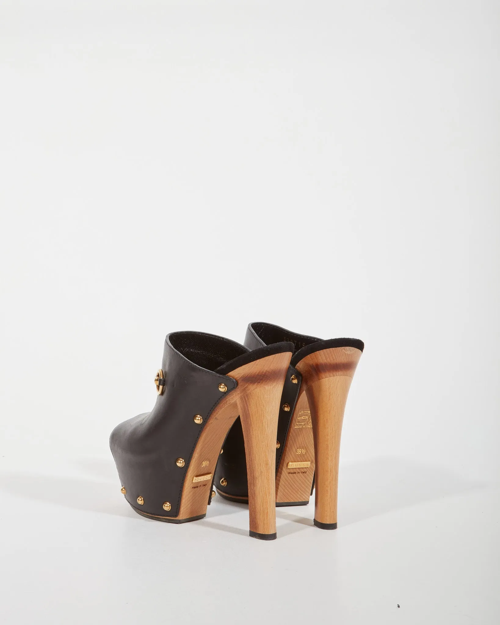 Gucci Black Leather Horsebit Clog Platform Heel - 39.5