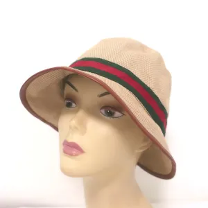 Gucci GG Web-Trimmed Bucket Hat Beige Canvas Size Medium