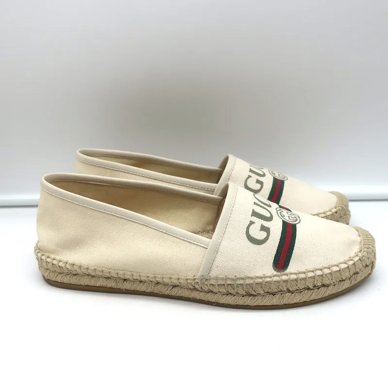 Gucci Logo Espadrilles Cream Canvas Size 39.5