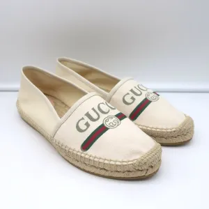 Gucci Logo Espadrilles Cream Canvas Size 39.5