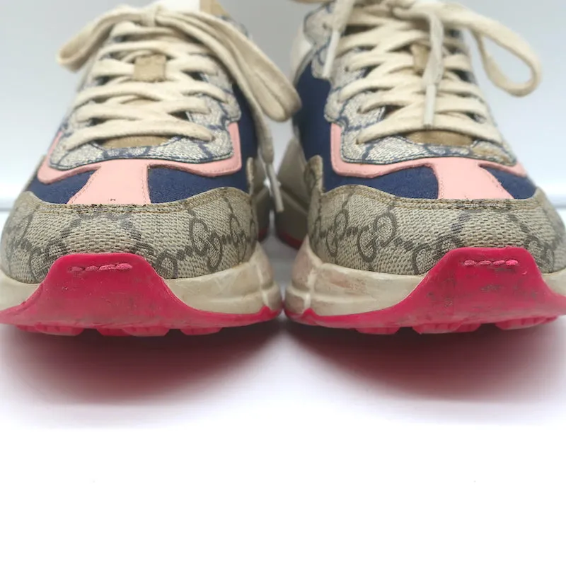 Gucci Rhyton GG Mixed Media Sneakers Navy/Multi Leather & Canvas Size 35