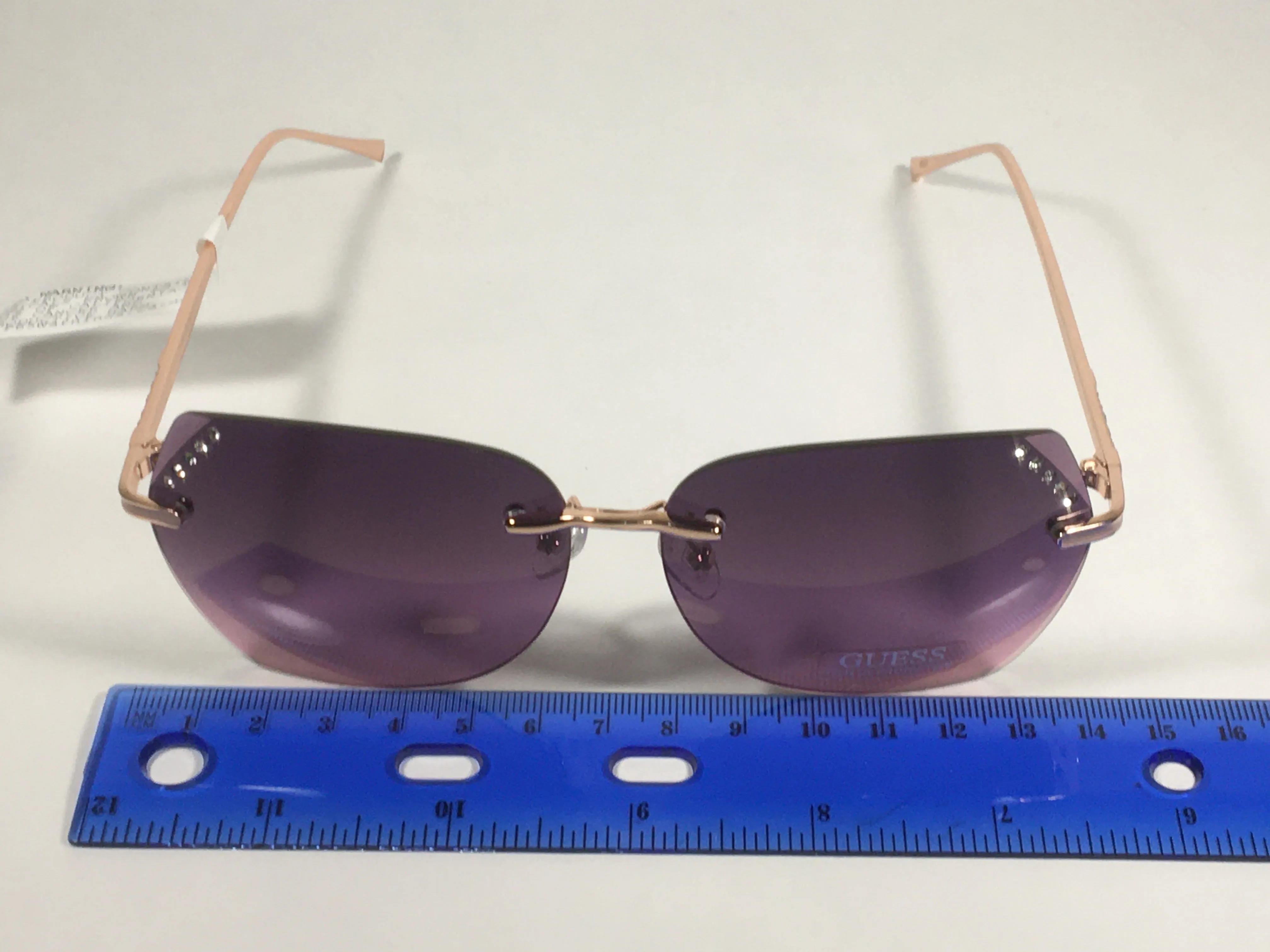 Guess Rimless Butterfly Sunglasses Rose Gold Metal Frame Pink Gradient Lens GF0384 28T