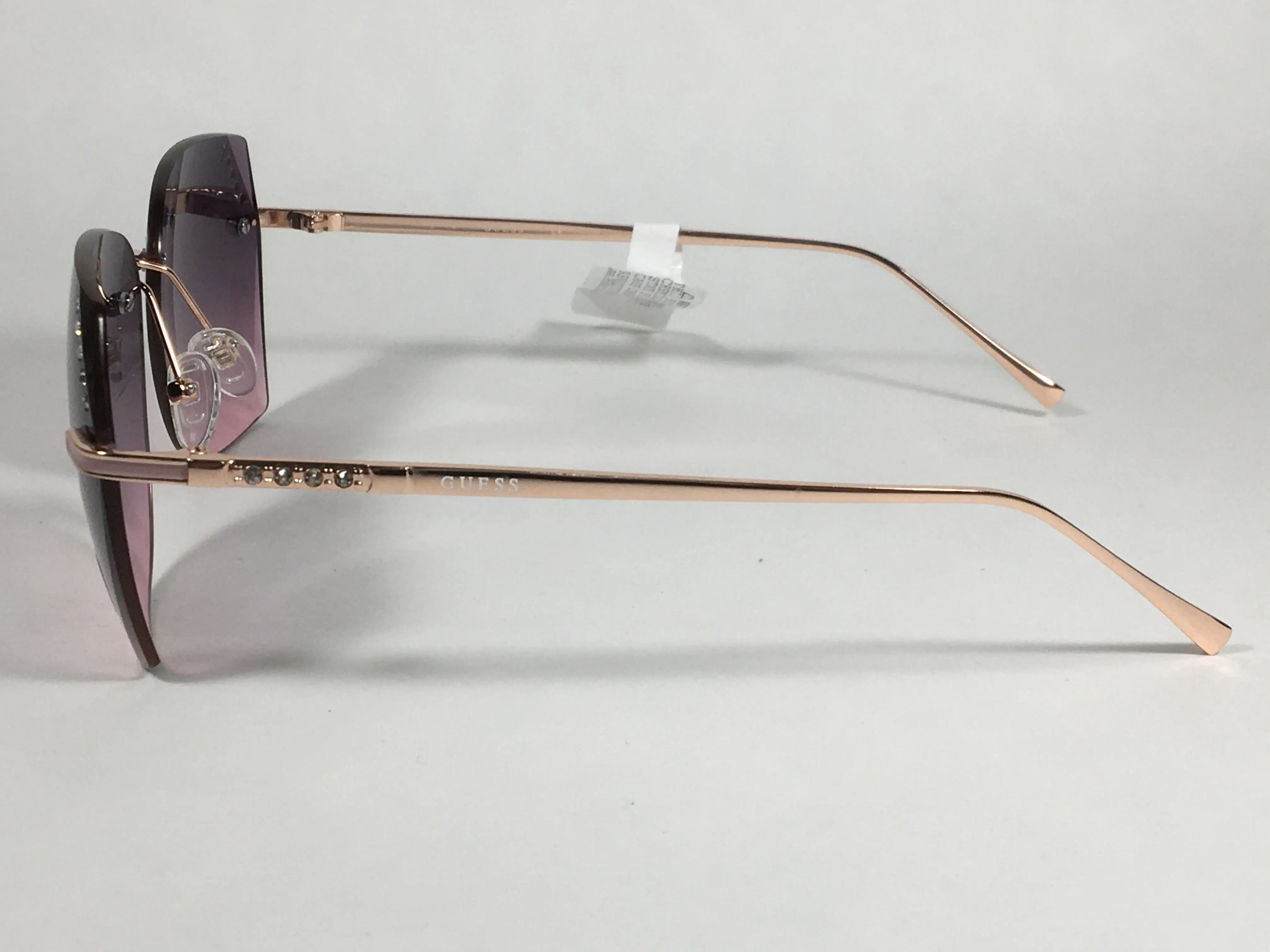 Guess Rimless Butterfly Sunglasses Rose Gold Metal Frame Pink Gradient Lens GF0384 28T