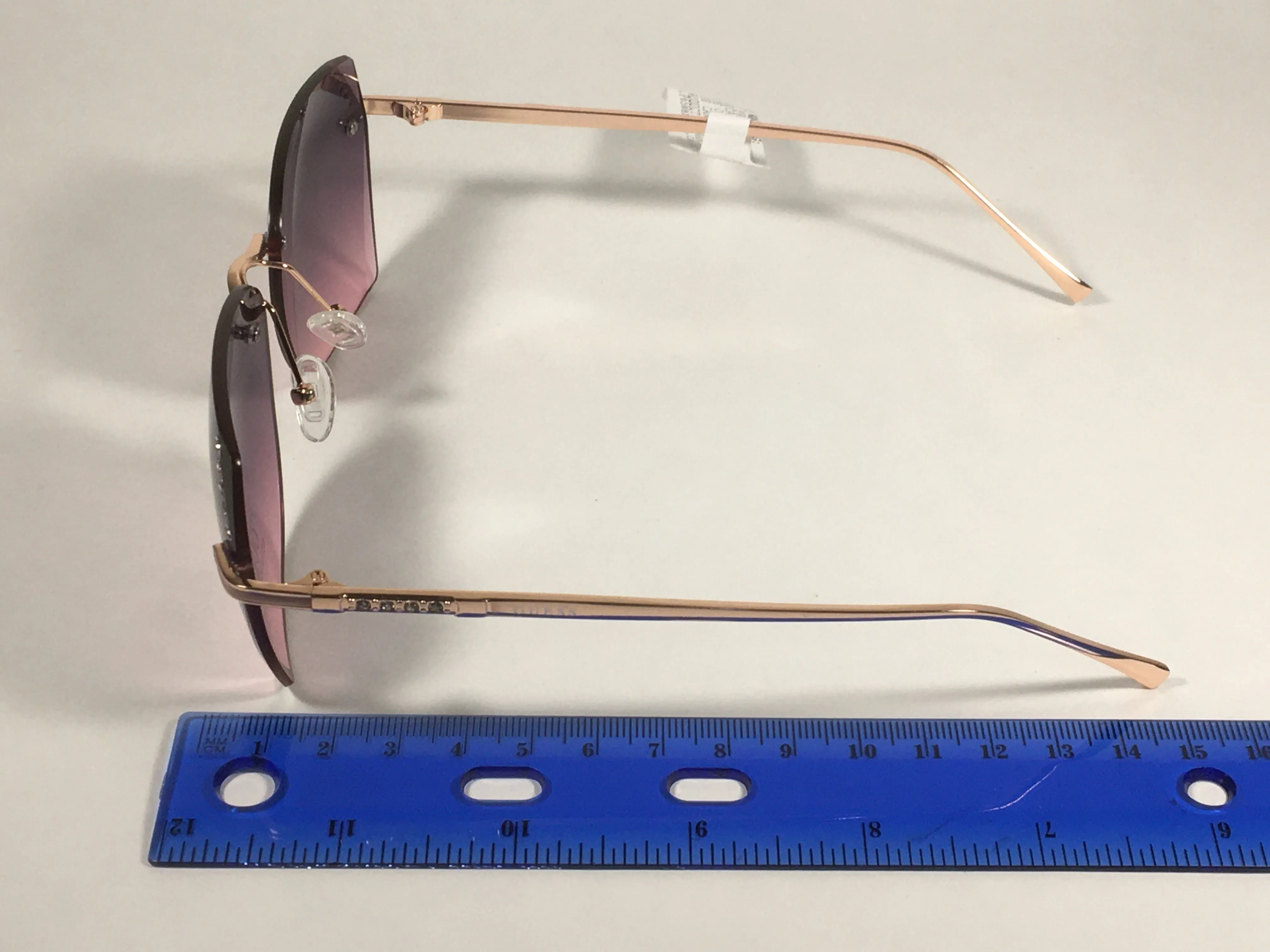 Guess Rimless Butterfly Sunglasses Rose Gold Metal Frame Pink Gradient Lens GF0384 28T