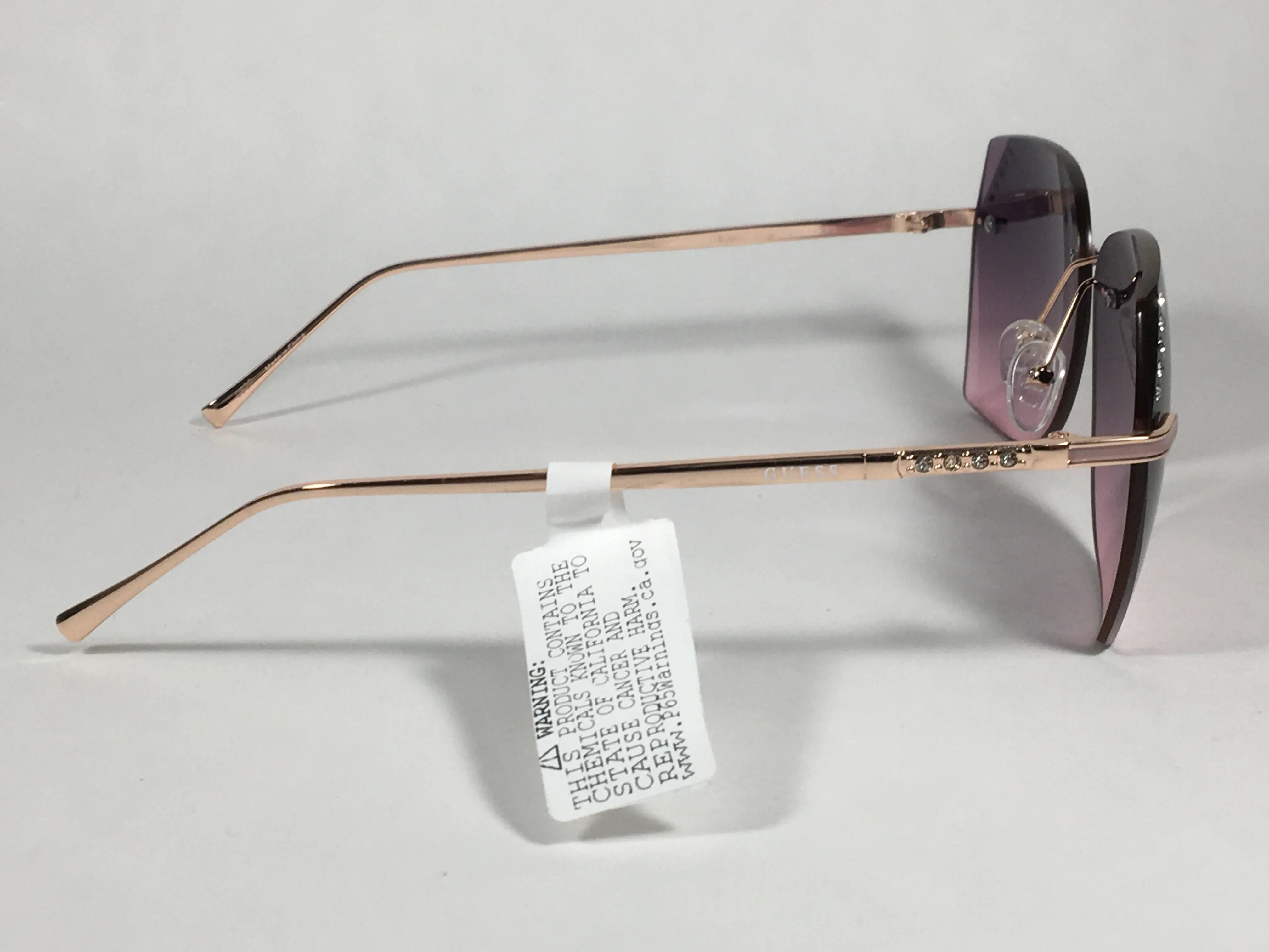 Guess Rimless Butterfly Sunglasses Rose Gold Metal Frame Pink Gradient Lens GF0384 28T