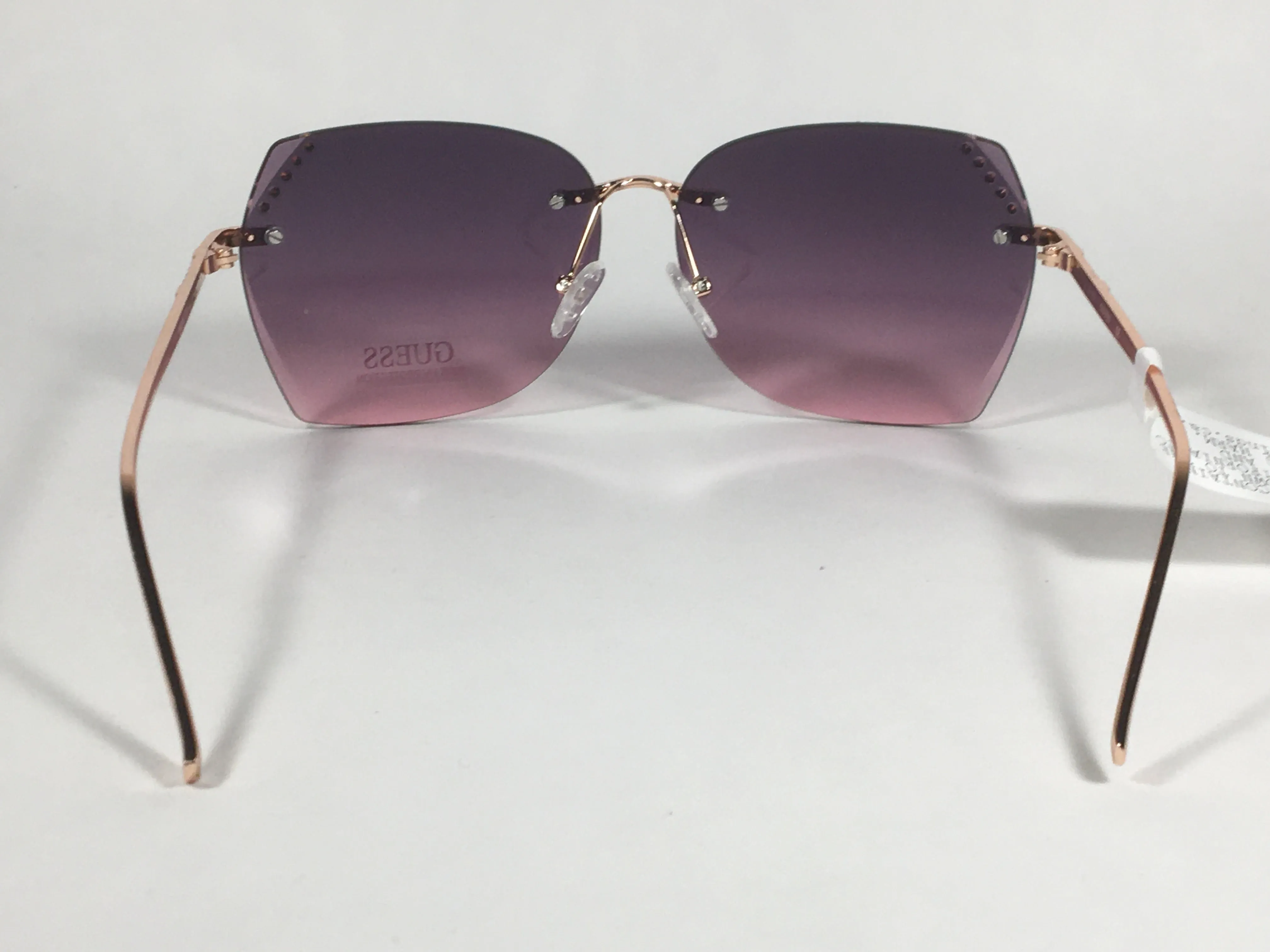 Guess Rimless Butterfly Sunglasses Rose Gold Metal Frame Pink Gradient Lens GF0384 28T
