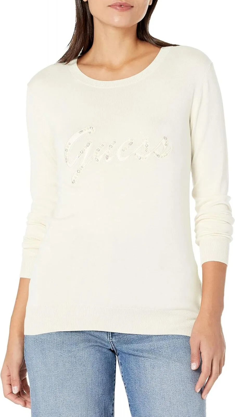 Guess Women's Liliane Long Sleeve Sweater W2BR51Z2NQ2 Cream White XL