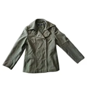 Guess Wool Blend Double Breasted SnapClosure Lined Olive Green Peacoat NWOT Sz M