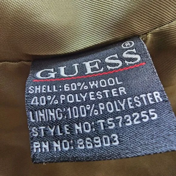 Guess Wool Blend Double Breasted SnapClosure Lined Olive Green Peacoat NWOT Sz M