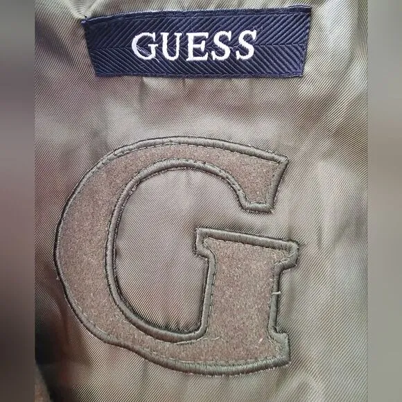 Guess Wool Blend Double Breasted SnapClosure Lined Olive Green Peacoat NWOT Sz M