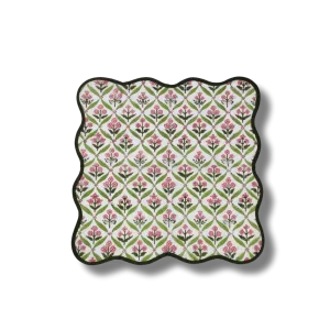 Hand-Block Print Dark Green Piping Scallop Cotton Napkins