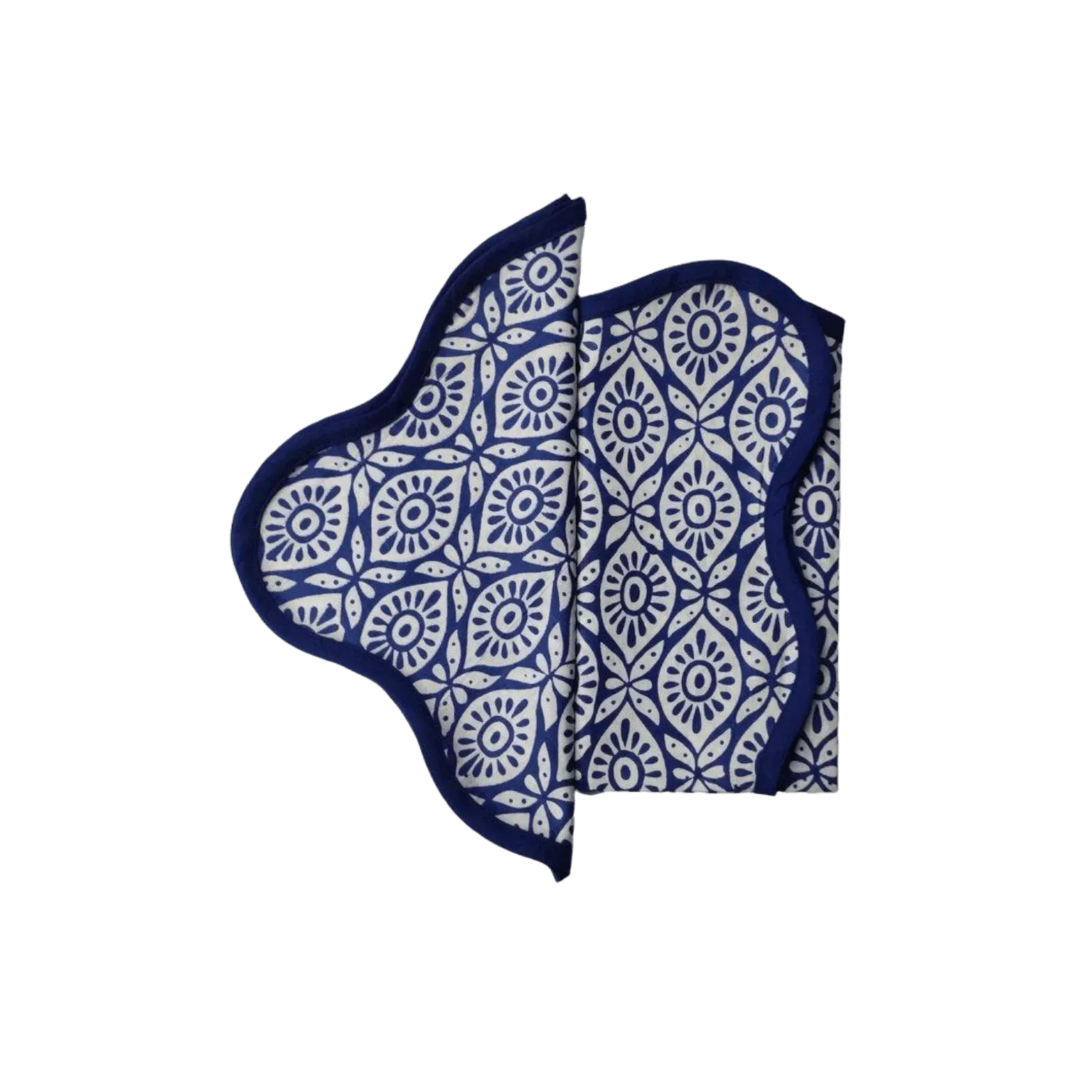 Hand Block Printed Eyelet Blue Cotton Napkin Set