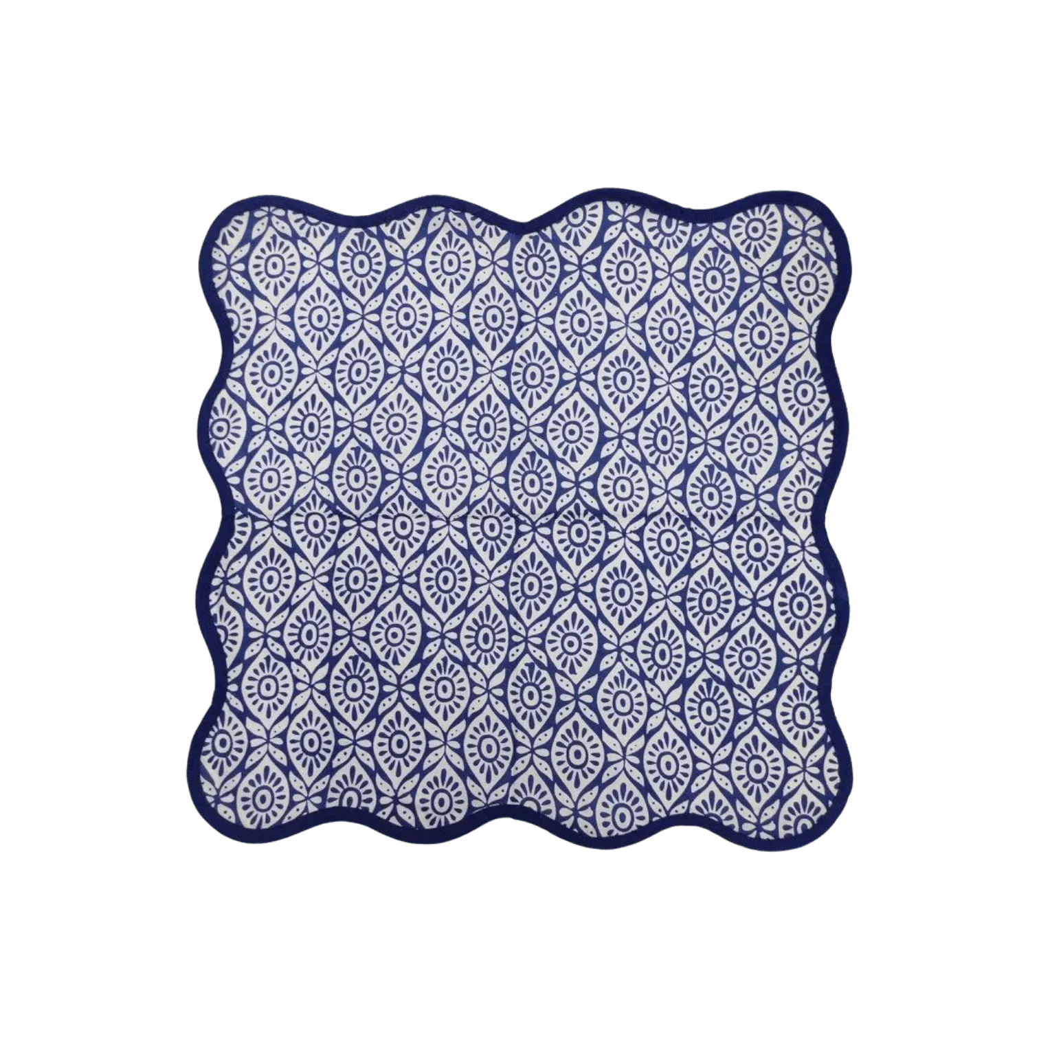 Hand Block Printed Eyelet Blue Cotton Napkin Set