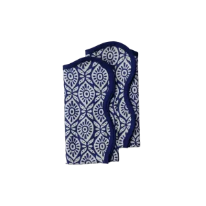 Hand Block Printed Eyelet Blue Cotton Napkin Set