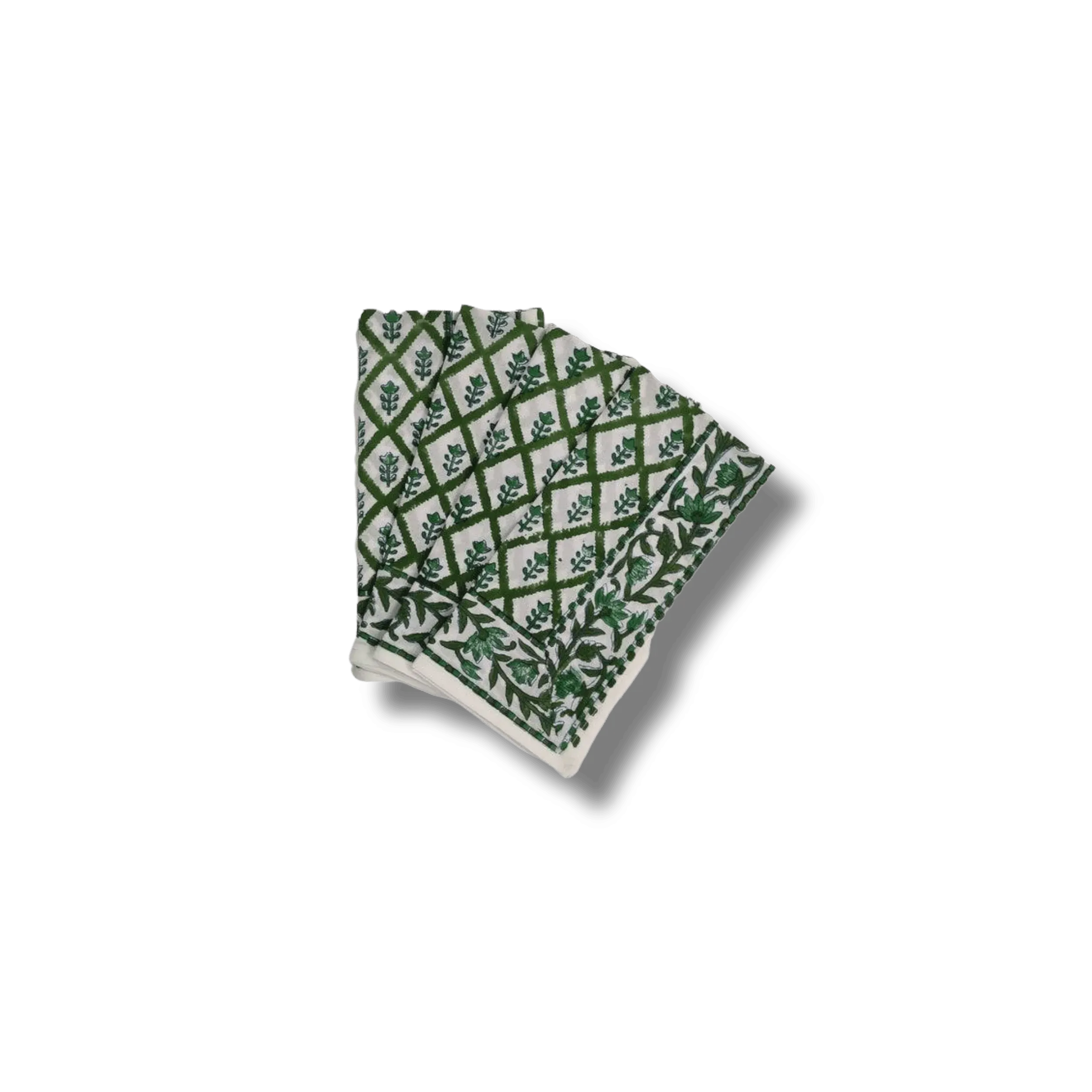 Hand Block Printed Green Trees Cotton Napkins