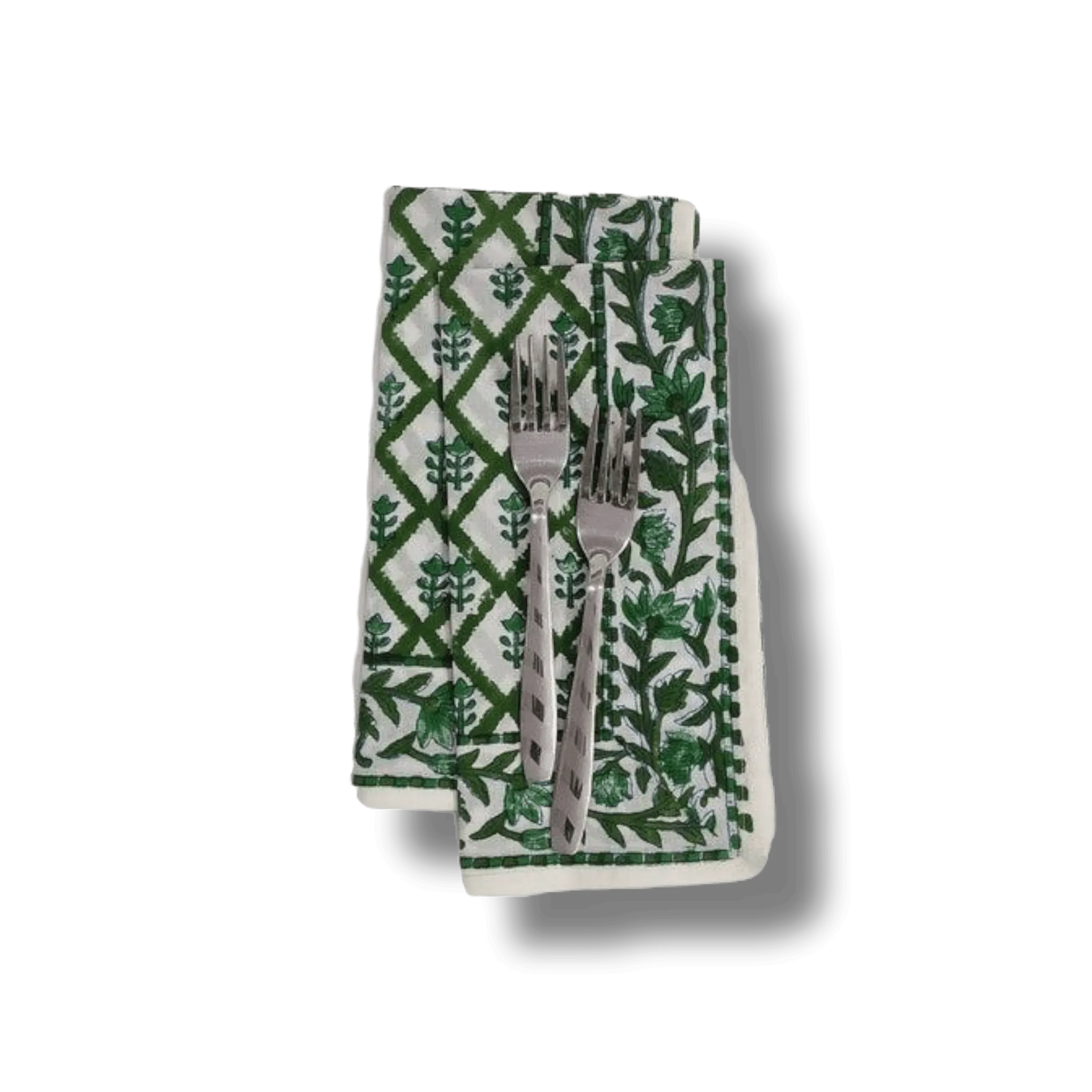 Hand Block Printed Green Trees Cotton Napkins