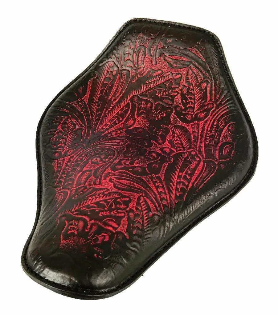 Harley Sportster Honda Spring Seat11x14 Ant Red Tooled Snub Nose Chopper Bobber