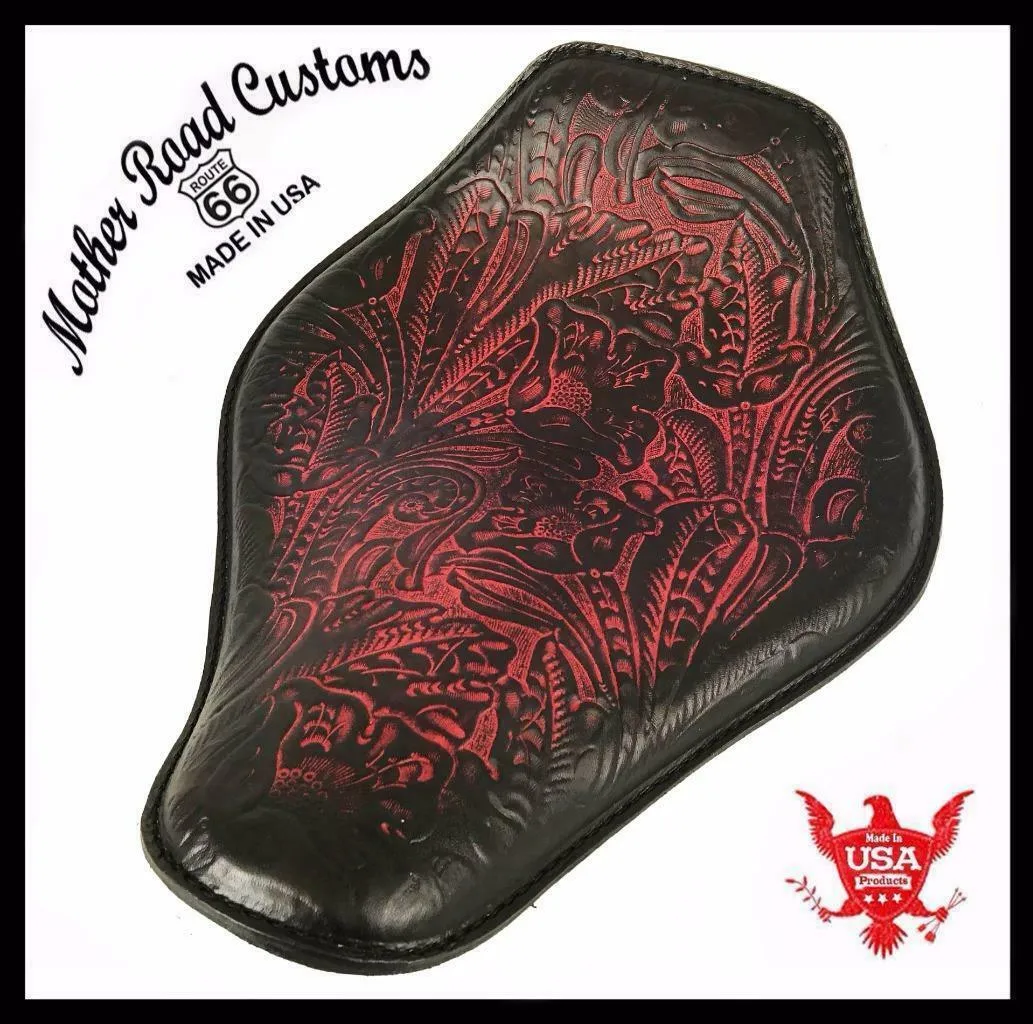 Harley Sportster Honda Spring Seat11x14 Ant Red Tooled Snub Nose Chopper Bobber