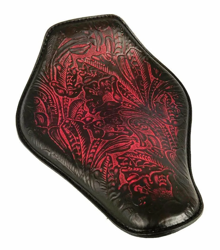 Harley Sportster Honda Spring Seat11x14 Ant Red Tooled Snub Nose Chopper Bobber