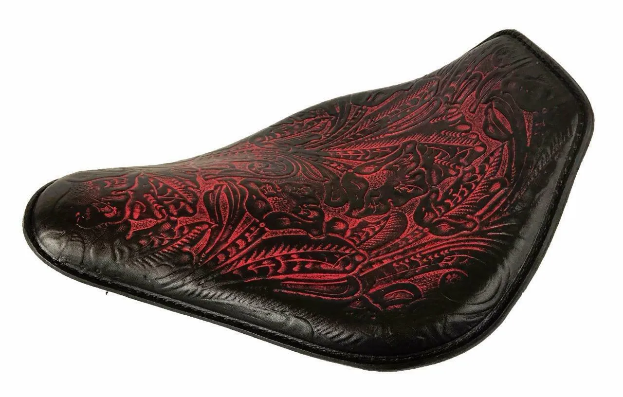 Harley Sportster Honda Spring Seat11x14 Ant Red Tooled Snub Nose Chopper Bobber