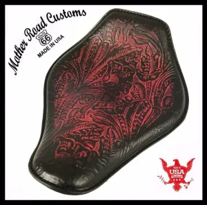 Harley Sportster Honda Spring Seat11x14 Ant Red Tooled Snub Nose Chopper Bobber