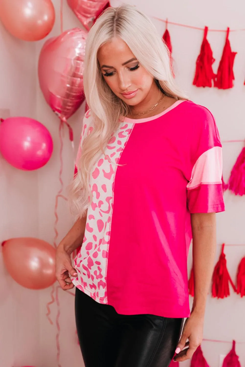 Hazel Blues® |  Leopard Color Block Dropped Shoulder Tee