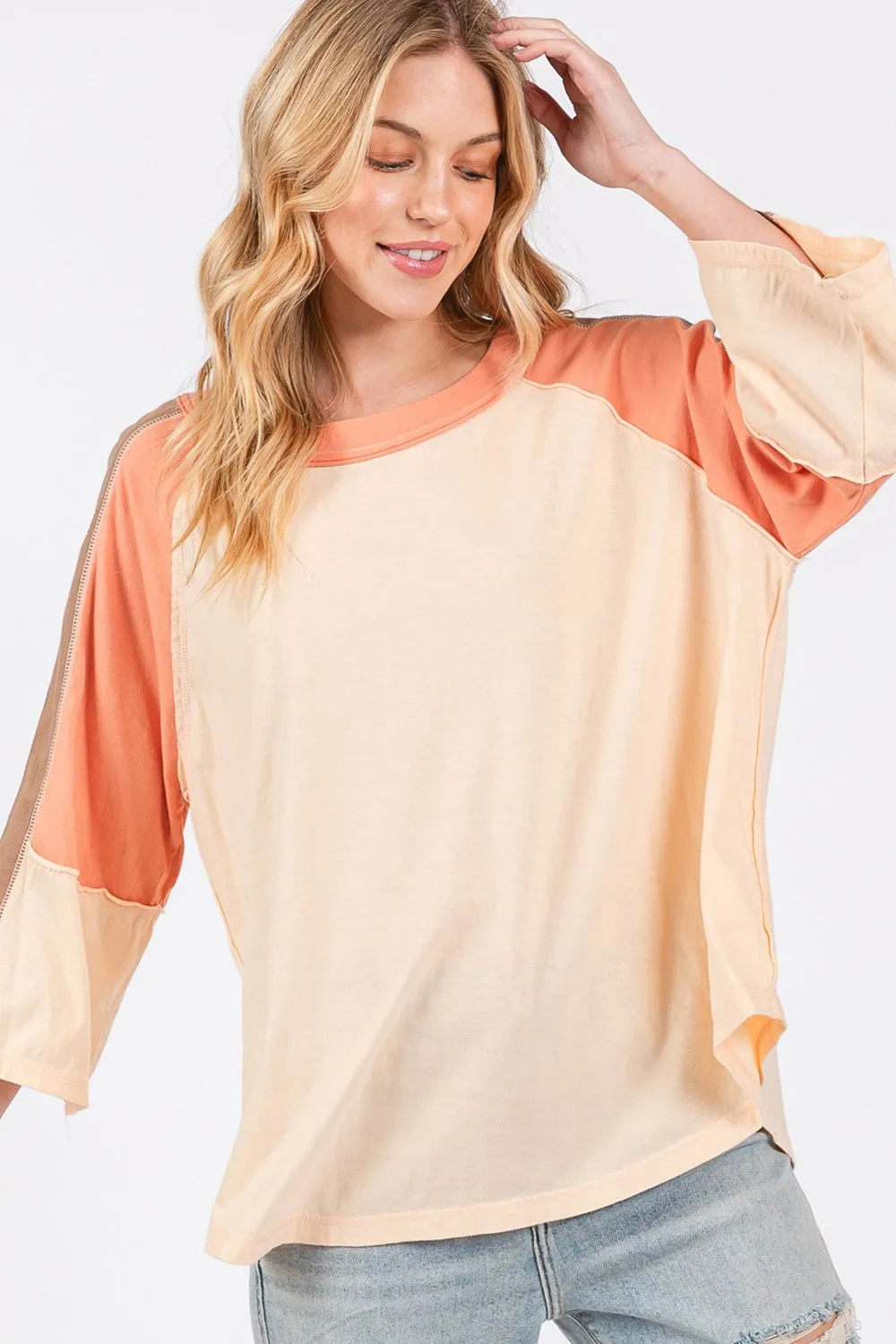 Hazel Blues® |  SAGE   FIG Color Block Curved Hem T-Shirt
