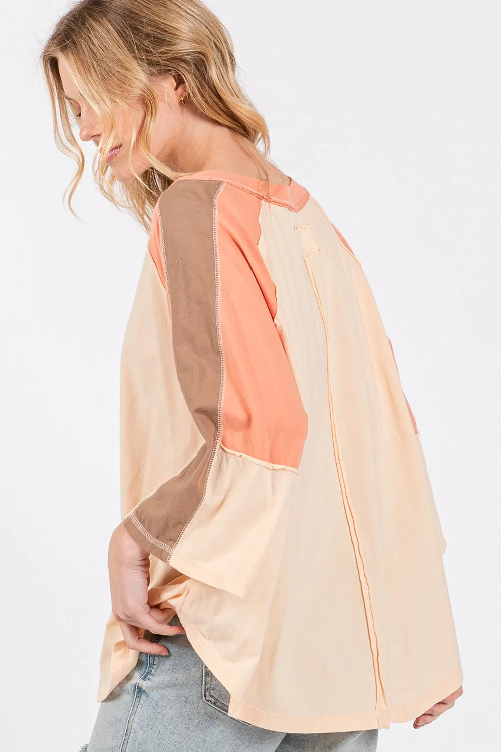 Hazel Blues® |  SAGE   FIG Color Block Curved Hem T-Shirt