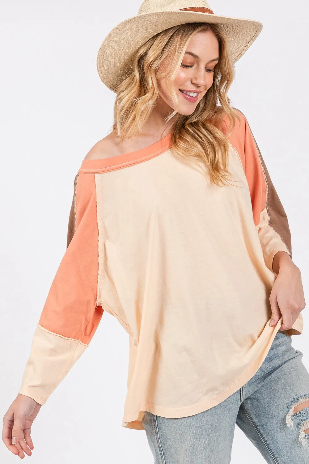 Hazel Blues® |  SAGE   FIG Color Block Curved Hem T-Shirt