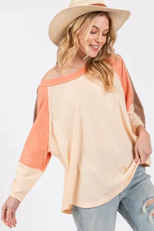 Hazel Blues® |  SAGE   FIG Color Block Curved Hem T-Shirt