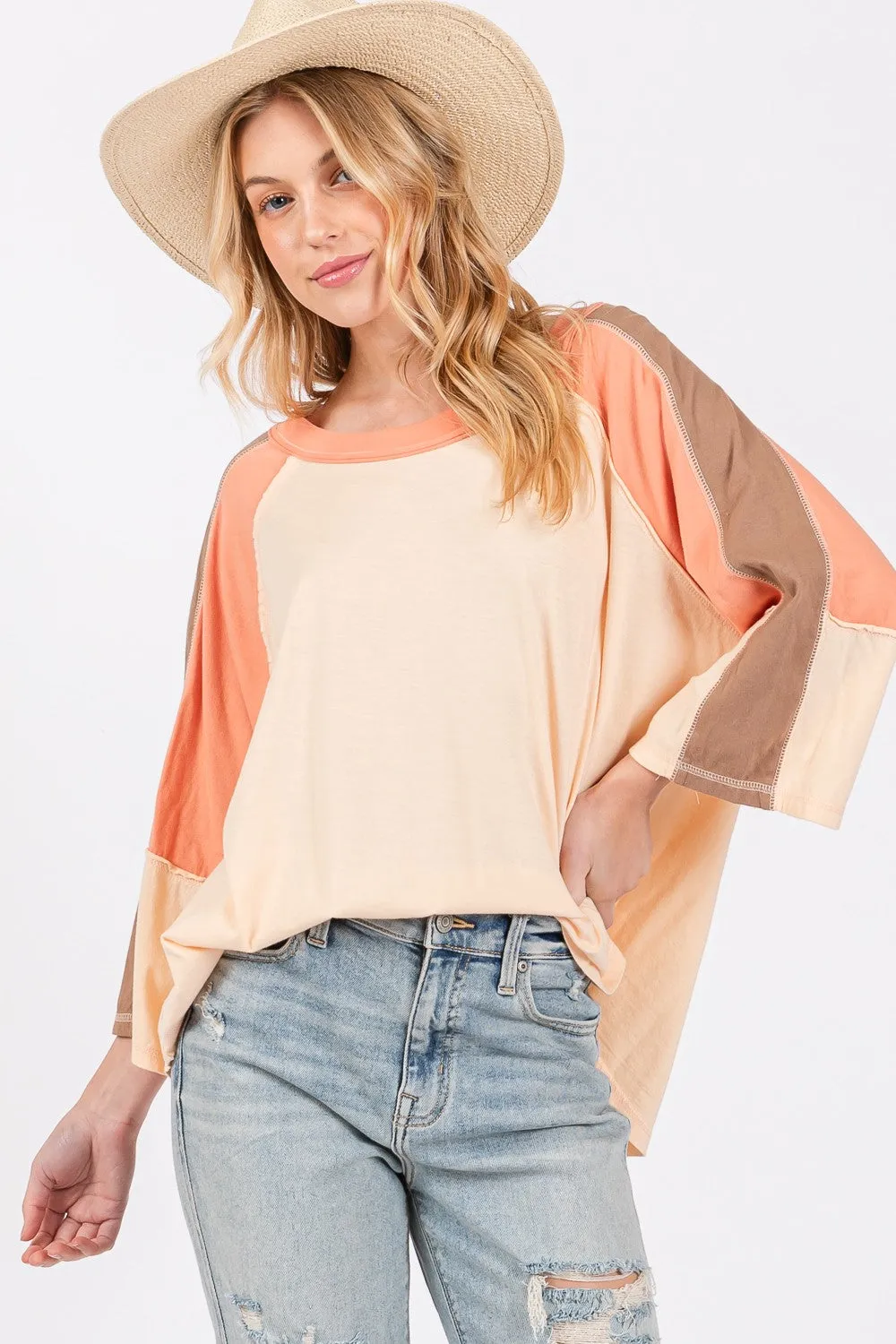 Hazel Blues® |  SAGE   FIG Color Block Curved Hem T-Shirt